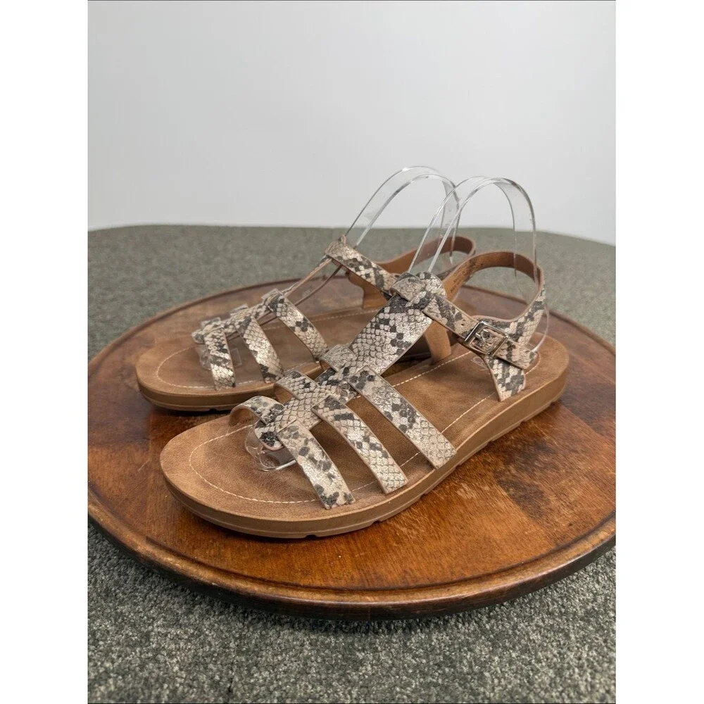Corkys Sandals Wm 9 Oakdale Snakeskin Strappy Flat Faux Leather Fisherman